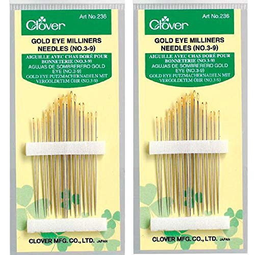 2 Pack Clover Gold Eye Milliners Needles  Sizes No. 3-9