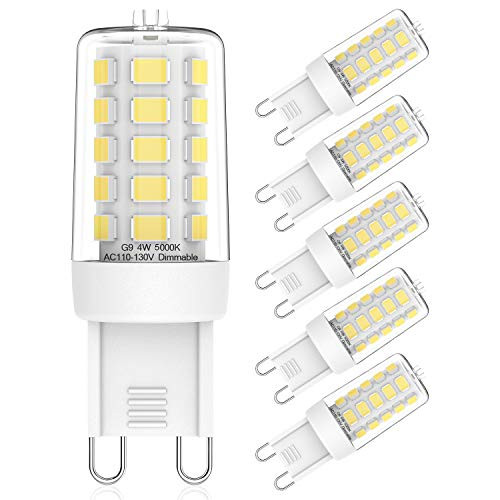 G9 LED Bulb Dimmable 4W  40 Watt T4 G9 Halogen Equivalent  5000K Daylight White  AC 120V No-Flicker LED Light Bulbs for Chandelier Lighting -6 Pack- by YUIIP