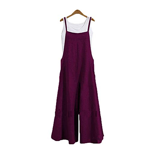 Women s Baggy Plus Size Overalls Cotton Linen Jumpsuits Wide Leg Harem Pants Casual Rompers Purple Tag S