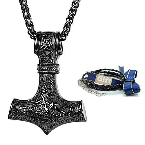 CANNE Thor s Hammer Odin Mjolnir Viking Stainless Steel Necklace Pendant Norse Celtic Amulet Jewelry Necklace for Men Women - 2- CANNE Thor s Hammer Odin Mjolnir Viking Stainless Steel Necklace Pendant Norse Celtic Amulet Jewelry Necklace for Men Women - 2-