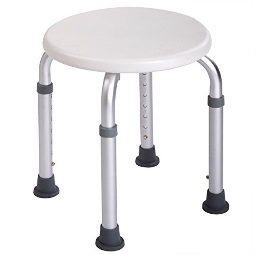 JAXSUNNY Height Adjustable Seat Round Bath and Shower Safety Seat with Adjustable Aluminum Legs  Stool Shower Lift Chair Bath Bench Lightweight Shower w Non-Slip Seat Round for Elders  Kids  White and