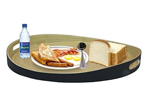Large Round Bamboo Serving Tray, 16" Dia Breakfast Tray
