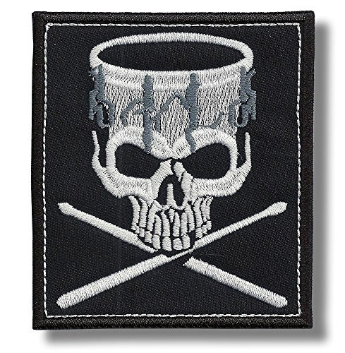 Drum  Skull - Embroidered Patch  10 X 9 cm