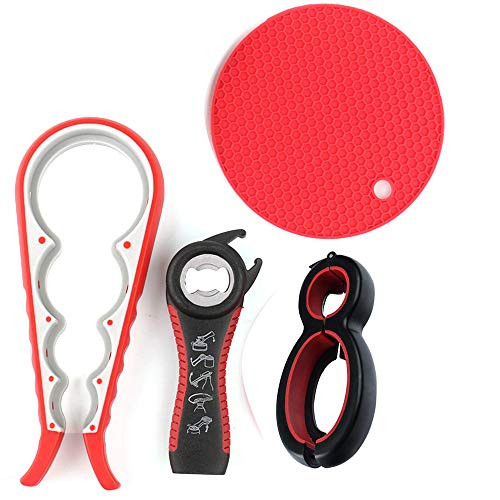 Bottle Opener Set of4 Multi Kitchen Tools Set 5-in-1 and 6-in-1 Can Opener Bottle Opener 4-in-1 Jar Grip Opener Non Slip Jar Gripper Pad Get Lids Off Easily for Weak Hand and Seniors with Arthritis Bottle Opener Set of4 Multi Kitchen Tools Set 5-in-1 and 6-in-1 Can Opener Bottle Opener 4-in-1 Jar Grip Opener Non Slip Jar Gripper Pad Get Lids Off Easily for Weak Hand and Seniors with Arthritis
