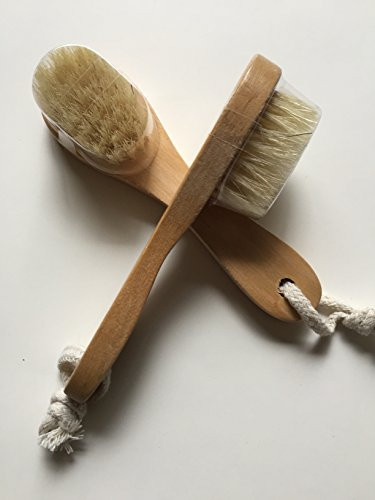 2 pcs set Natural Boar Bristle Wooden Wood Facial Complexion Cleansing Brush - BEST way to Scrub  Wash  Exfoliate Deep Pores for Clean Healthy Skin --Pack of 2-
