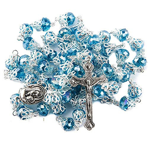 Light Blue Rosary Necklace Crystal Beads Jerusalem Catholic Gift Prayer Crucifix Cross Light Blue Rosary Necklace Crystal Beads Jerusalem Catholic Gift Prayer Crucifix Cross