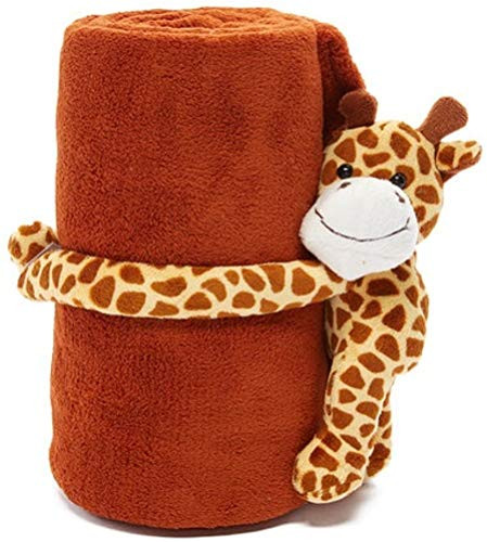 HUGZ Stuffed Animal Plush with Super Soft Microplush Toddler Blanket  40 inch x 50 inch -Giraffe Plush Toy with Brown Blanket-
