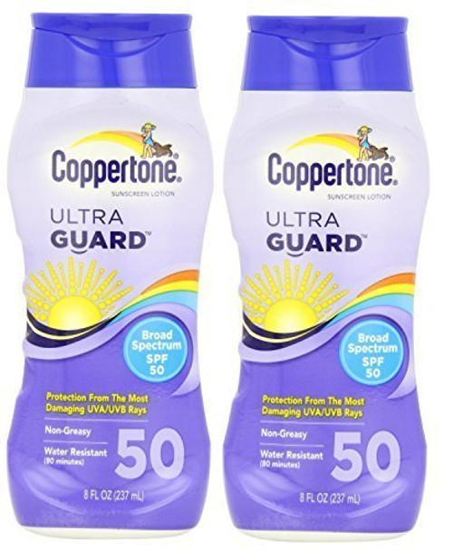 Coppertone Sunscreen Lotion Ultra Guard Broad Spectrum SPF 50  8 fl oz -Pack of 2-