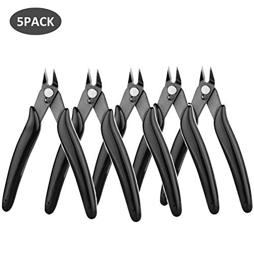 YEGOOD Wire Flush Cutters  5 inch Precision Electronic Diagonal Cutting Pliers Micro Wire Cutter -5PACK Black- 