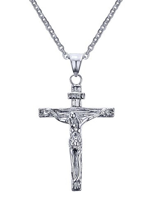 Across Stainless Steel Jesus Crucifix Cross Necklace Pendant for Men Women Christian with Chain Silver Across Stainless Steel Jesus Crucifix Cross Necklace Pendant for Men Women Christian with Chain Silver