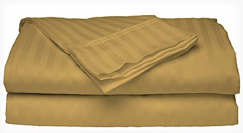 Crystal Trading 4-Piece Bed Sheet Set - Dobby Stripe - 100 percent  Cotton Sateen - 250 Thread Count -King  Gold-