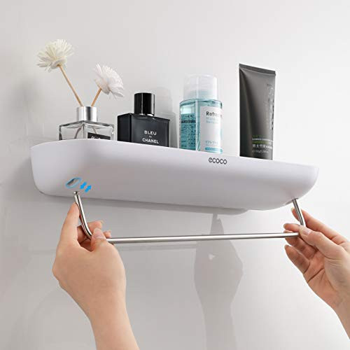 MOPMS Adhesive Shower Caddy  Shower Shelf Bathroom Organizer  No Drilling Wall Mounted Bathroom Shelf Aluminum for Bathroom  Toilet  Kitchen  Laundry  Grey with a bar