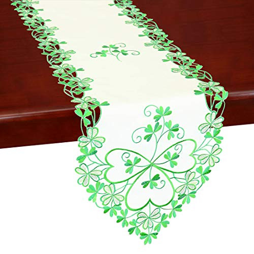 Simhomsen Irish Clover Table Runners  Embroidered Shamrock Table Linen for St. Patricks Day and Spring 13 × 90 Inch