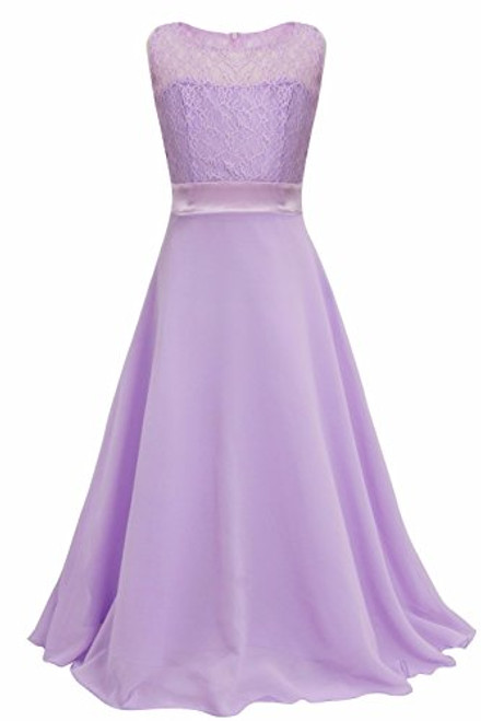 iEFiEL Big Girls Lace Chiffon Bridesmaid Dress Dance Ball Party Maxi Gown Lavender 6