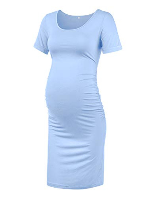 KIM S Maternity Dress Maternity Bodycon Dress Blue Small