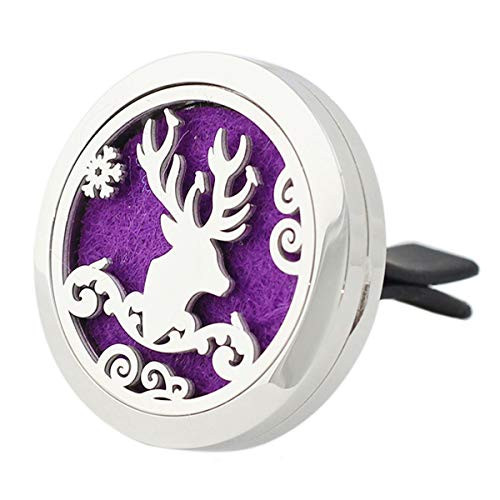 Car Aromatherapy Essential Oil Diffuser Air Freshener Vent Clip  Christmas Reindeer Stainless Steel 30mm Locket  11 Refill Pads