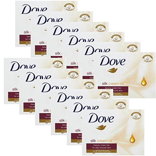 Dove Silk Cream Oil Beauty Cream Bar Soap  3.5 Oz   100 Gr -Pack of 12 Bars-