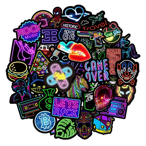 Neon Stickers Pack  50Pcs Waterproof Vinyl Stickers for Water Bottles Laptop Guitar Computer Phone  Trendy Stickers for Teens and Adults Neon Stickers Pack  50Pcs Waterproof Vinyl Stickers for Water Bottles Laptop Guitar Computer Phone  Trendy Stickers for Teens and Adults