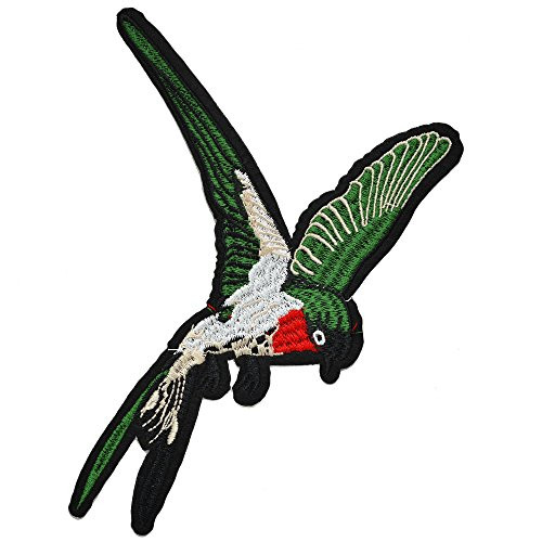 Bird Embroidered Iron-On Patch  Embroidery Applique by pc  7-1 4 long inch  Green  TR-11354