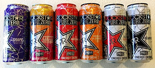Rockstar Pure Zero Energy Drink - Variety  Grape  Mandarin Orange  TMGS  Watermelon  Silver Ice  Punched - 16fl.oz.-Pack of 6-
