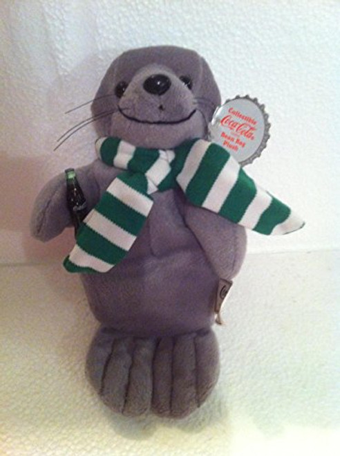 Coca-Cola Bean Bag Plush Seal in Green Stripe Scarf