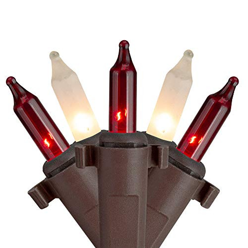 2  x 8  Red and Frosted Clear Mini Net Style Tree Trunk Wrap Christmas Lights - Brown Wire