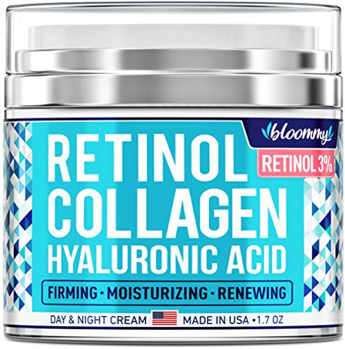 Collagen  and  Retinol Cream - Made in USA - Collagen Anti Aging Cream for Face with Hyaluronic Acid - Anti Wrinkle Day  and  Night Retinol Moisturizer 1.7 oz