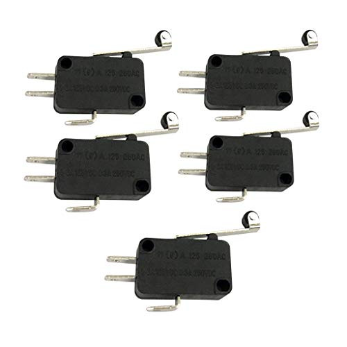 Kesoto 5pcs Micro Switch SPDT Momentary Snap Action  3 Terminals Hinge Roller Limit Lever  SPDT Switches  Normally Open  Long Handle