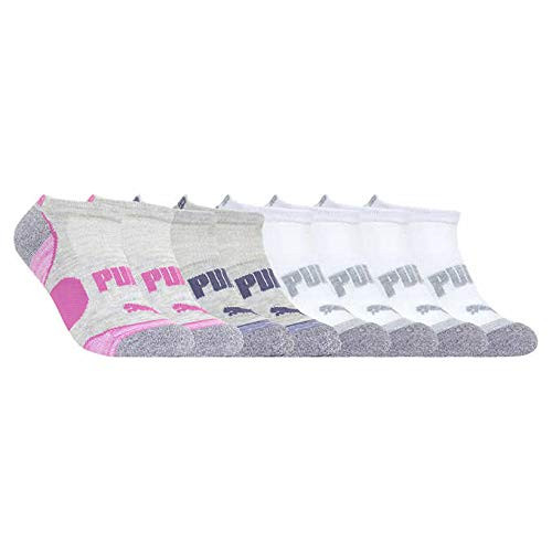 Puma Ladies  No-Show Sock 6-pair White Pink Blue Shoe Size 5-9.5
