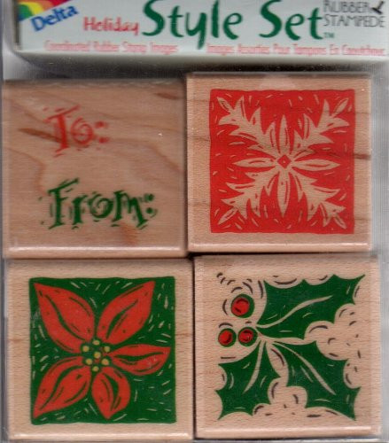 Holiday Style Wood Mounted Rubber Stamp Set -3424-