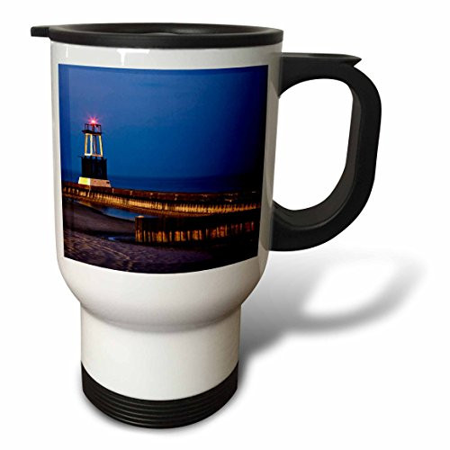 3dRose Lake Michigan Waterfront, Chicago, Illinois, Stainless Steel Travel Mug, 14-Oz
