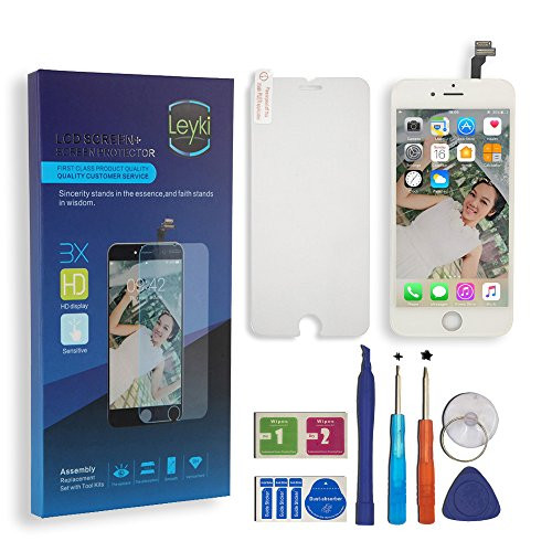 LEYKI LCD Touch Screen Replacement Digitizer for iPhone 6 4.7'' Screen Display Assembly Full Set Repair Tool Kit (White)
