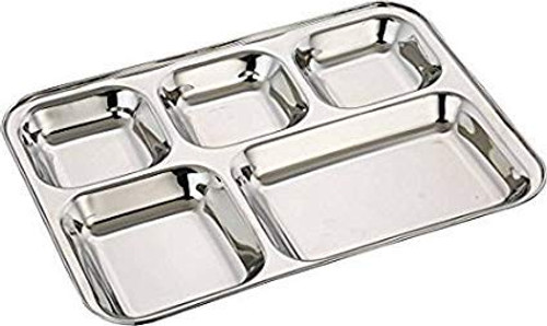 IndiaBigShop Stainless Steel Rectangular Thali Plate 5 compartment Thali Mess Trays Kids Lunch and Dinner Restaurant Steel Plates Divided Dinner Plate - 13 inch IndiaBigShop Stainless Steel Rectangular Thali Plate 5 compartment Thali Mess Trays Kids Lunch and Dinner Restaurant Steel Plates Divided Dinner Plate - 13 inch