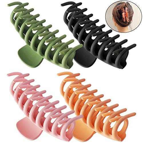 Xiying Hair Strong Hold 4 pcs Matte Plastic Hair Claw Clips Nonslip Large Girls Hair Claw Clips Jaw for Women and Girls Thin for Thick Hair -Multi 4pcs- Xiying Hair Strong Hold 4 pcs Matte Plastic Hair Claw Clips Nonslip Large Girls Hair Claw Clips Jaw for Women and Girls Thin for Thick Hair -Multi 4pcs-