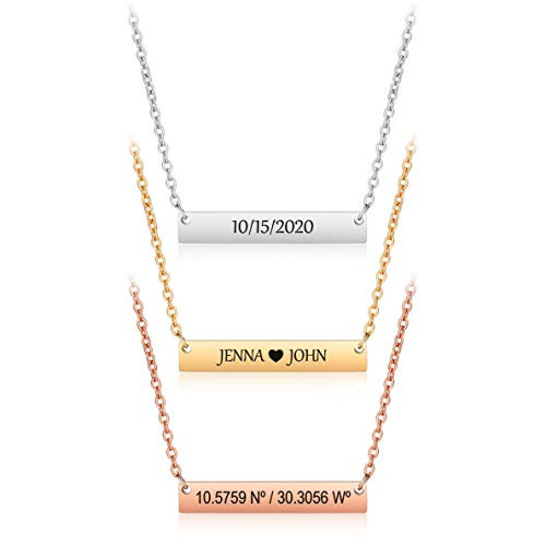 Personalized bar necklace for women custom engraved stainless steel name plate necklace gift gold silver and rose gold for mothers day coordinates dates roman numeral friendship christmas Personalized bar necklace for women custom engraved stainless steel name plate necklace gift gold silver and rose gold for mothers day coordinates dates roman numeral friendship christmas