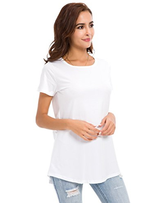 Summer Cotton T-Shirts Short Sleeve Loose Comfy Basic Plain Tunic Tee  White  Medium