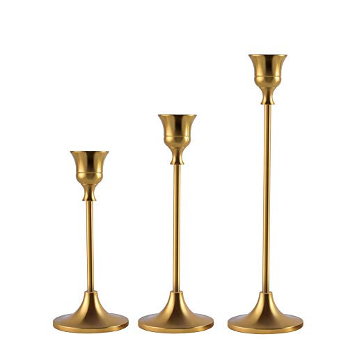 Candlestick Holders Taper Candle Holders  Brass Gold Candlestick Holder Set 3 Pcs Candle Stick Holders kit Decorative Candlestick Stand for Wedding Party Dinning -Brass Gold-