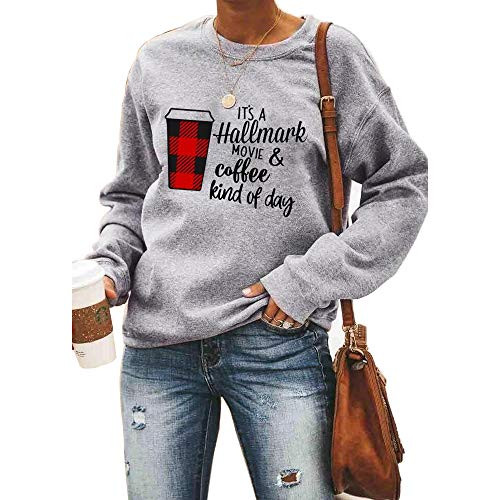 Onavy Women Casual Sweatshirts Christmas Tree Print This is My Christmas Movie Watching Shirt -Hallmark Movie and Coffee  3XL-