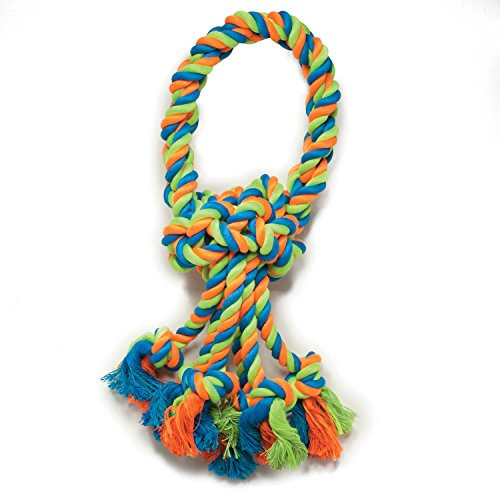 Grriggles Mighty Bright Tug Rugged Rope Dog Chew Toy  Loops- 14.5 inchL