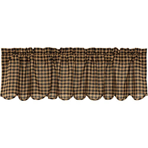 VHC Brands Primitive Kitchen Curtains Black Rod Pocket Cotton Check 16x60 Valance, Raven VHC Brands Primitive Kitchen Curtains Black Rod Pocket Cotton Check 16x60 Valance, Raven