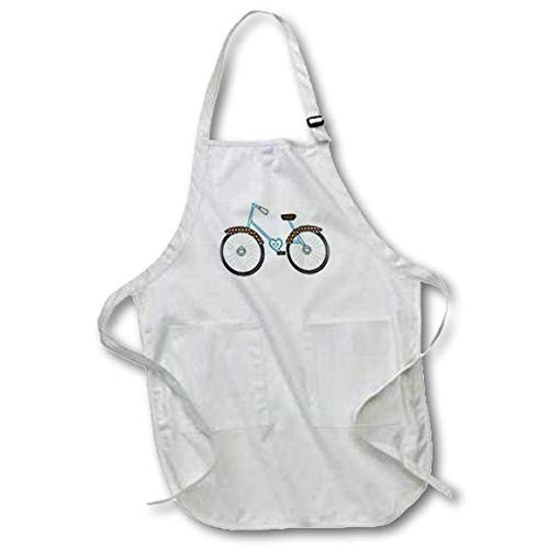 3dRose apr_210828_1 Cute Blue & Brown Heart Bike Illustration Full Length Apron with Pockets, 22 by 30", White