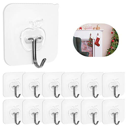 Adhesive Wall Hooks 22lb-Max- Transparent Reusable Seamless Hooks Waterproof and Oilproof Bathroom Kitchen Heavy Duty Self Adhesive Hooks 12 Pack-Hushtong Adhesive Wall Hooks 22lb-Max- Transparent Reusable Seamless Hooks Waterproof and Oilproof Bathroom Kitchen Heavy Duty Self Adhesive Hooks 12 Pack-Hushtong