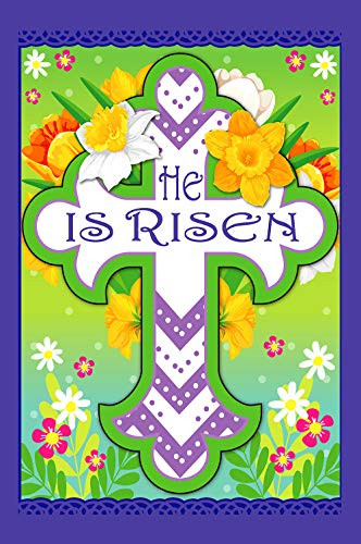 Texupday Easter Cross He is Risen Floral Decoration Spring Garden Flag Outdoor Yard Flag 12 inch x 18 inch