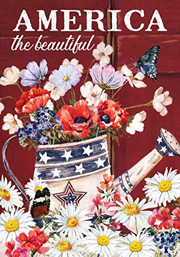 Texupday America The Beautiful Celebrate July 4th Patriotic Floral Kettle Decoration Spring Summer Garden Flag Outdoor Yard Flag 12 inch x 18 inch