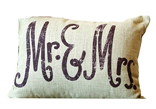 Creative Co-op Rectangle Brown Mr. & Mrs. Pillow