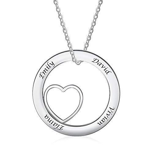 Custom Name Necklace Personalized Couple Stainless Steel Love Heart Pendant Necklace with 4 Names Engraved Jewelry Gifts for Women Custom Name Necklace Personalized Couple Stainless Steel Love Heart Pendant Necklace with 4 Names Engraved Jewelry Gifts for Women