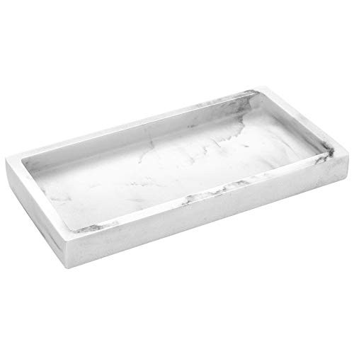 Emibele Jewelry Organizer Resin Tray  Bathroom Kitchen Dresser Vanity Tray Jewelry Dish Ring Cosmetic Organizer for Candle Perfume Soap Shampoo Small Plant Home Decor  Mini Size - Gravel White