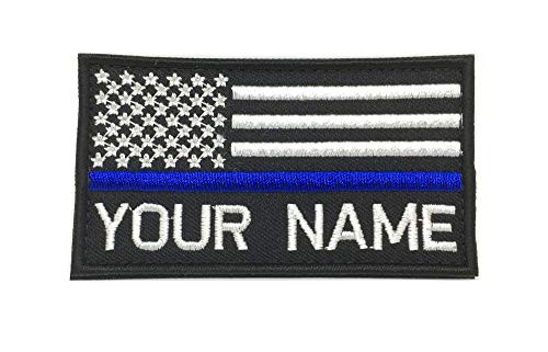 Personalized Custom Embroidered USA Flag with Thin Blue Line Name Patch Hook Fastener Backing -Regular-