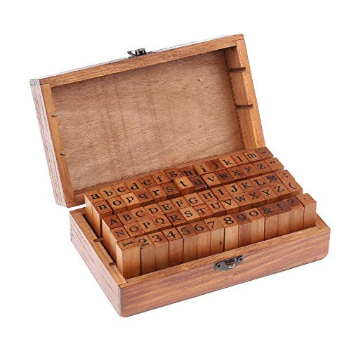 POWSTRO K Stamps Stamper Seal Set  70Pcs Vintage Wooden Rubber Alphabet Letter Number Stamps Stamper Seal Set Capital Upper Lower Case for Kids-Dark Wooden-
