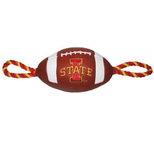 NCAA Iowa State Cyclones Football Pet Toy Pebble Grain Tough Material with Tough Ropes and Inner Squeaker Dog Toy NCAA Iowa State Cyclones Football Pet Toy Pebble Grain Tough Material with Tough Ropes and Inner Squeaker Dog Toy